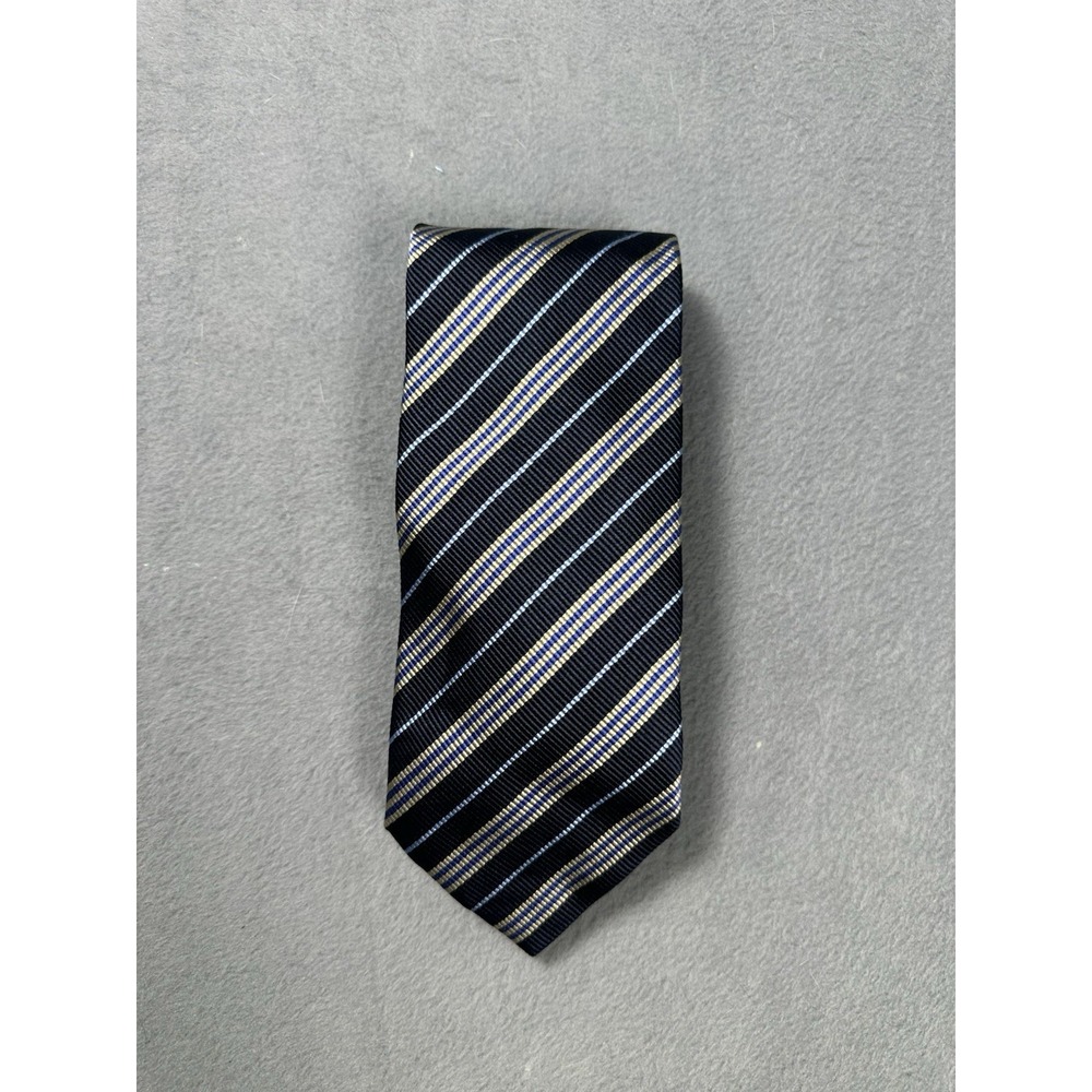 Burberry London Men's 100% Silk Tie Navy Blue Gold Striped 57" x 3.5"